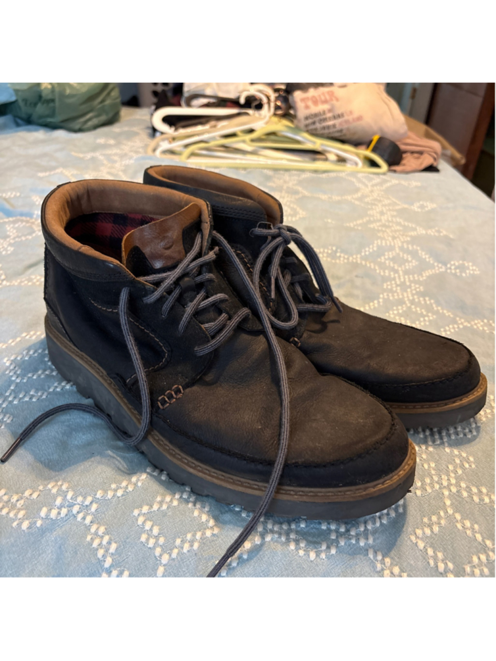 Men's Clarks Leather Boots Black Brown Size 13